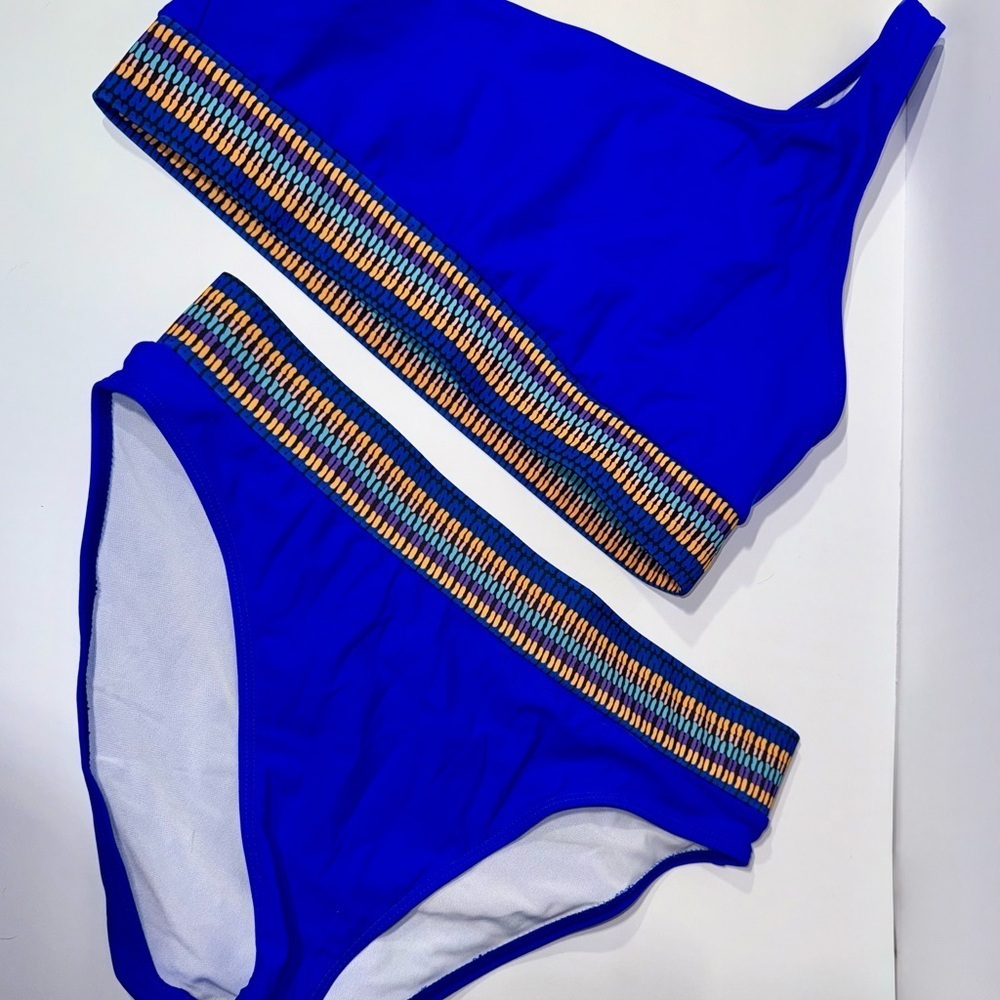 H&M Blue Bikini with Multicolor Trim